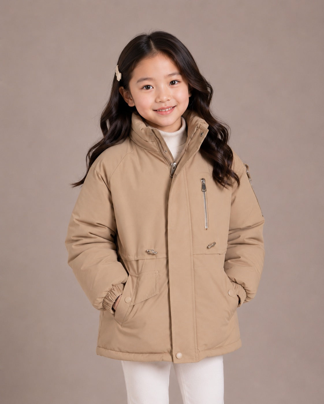 Girls' Premium Hooded Winter Jacket | Brown