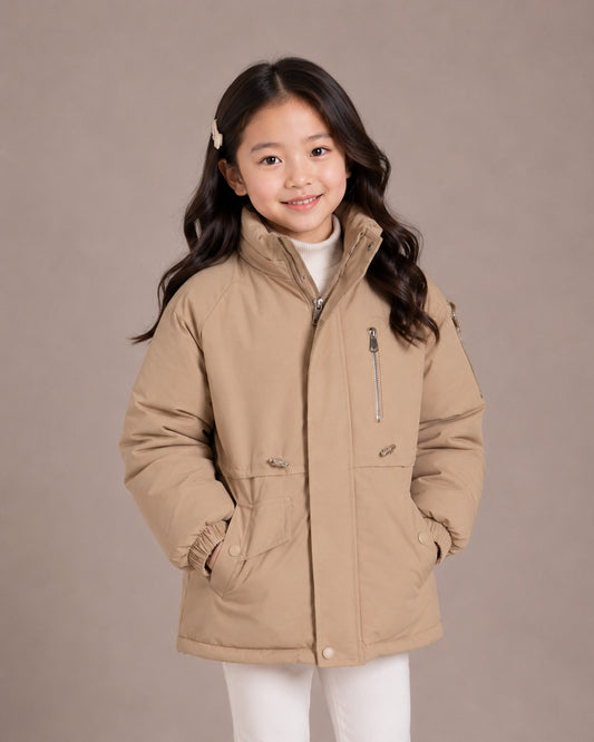 Girls' Premium Hooded Winter Jacket | Brown