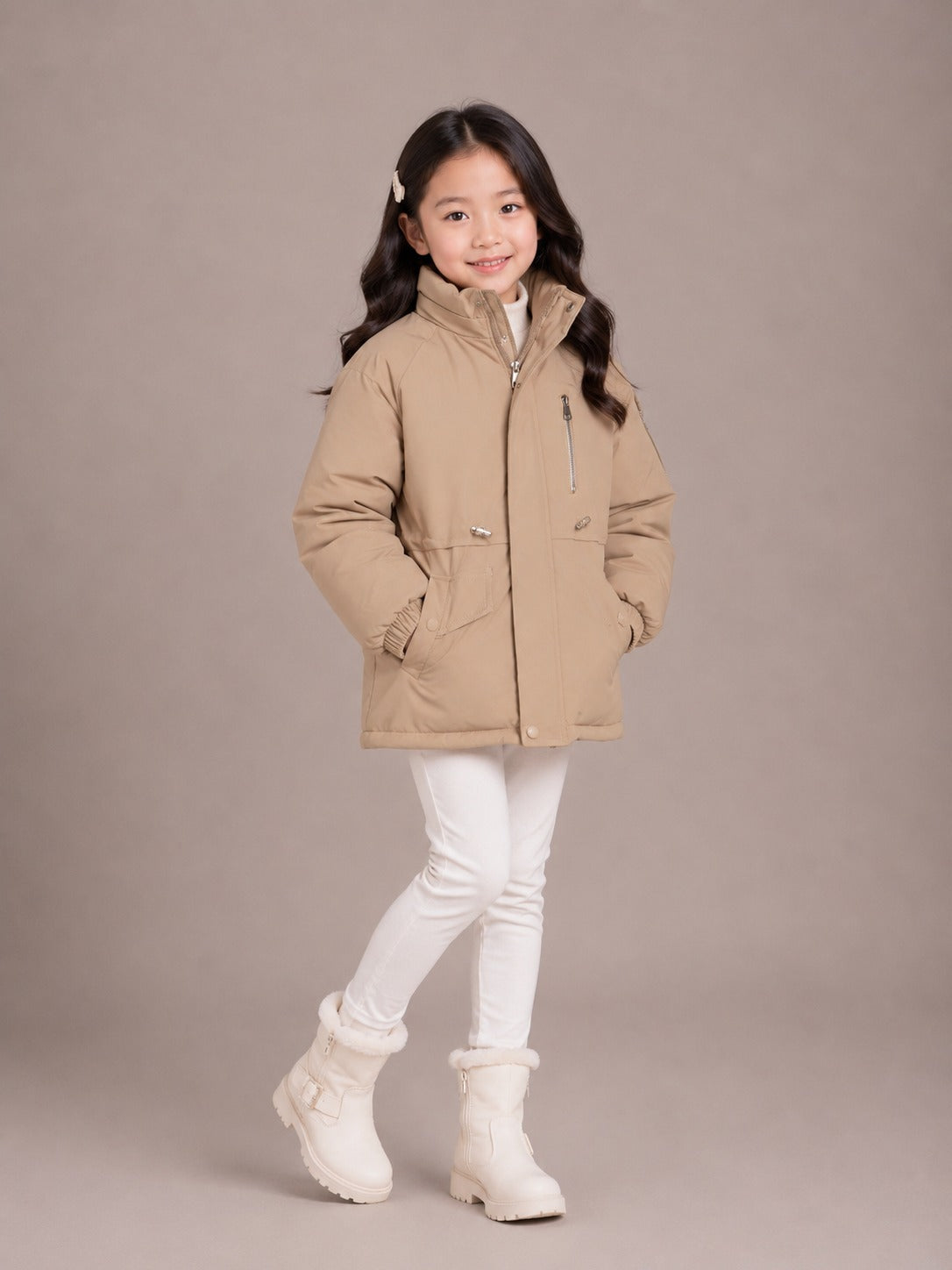 Girls' Premium Hooded Winter Jacket | Brown