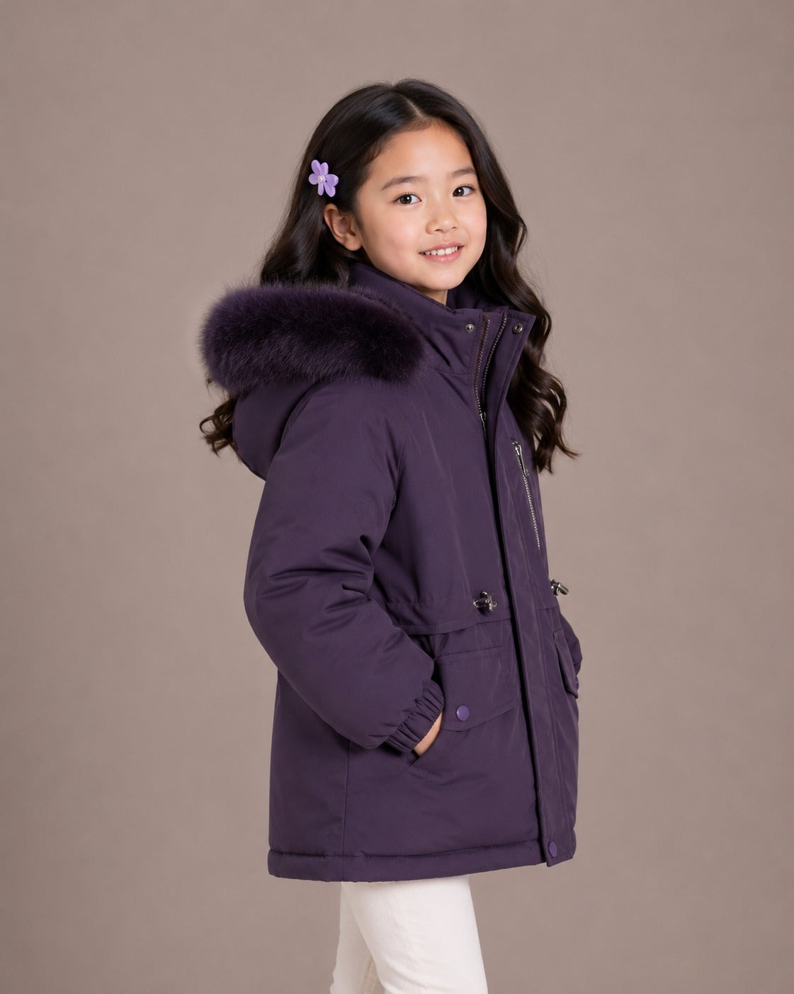 Girls' Premium Hooded Winter Jacket | Purple