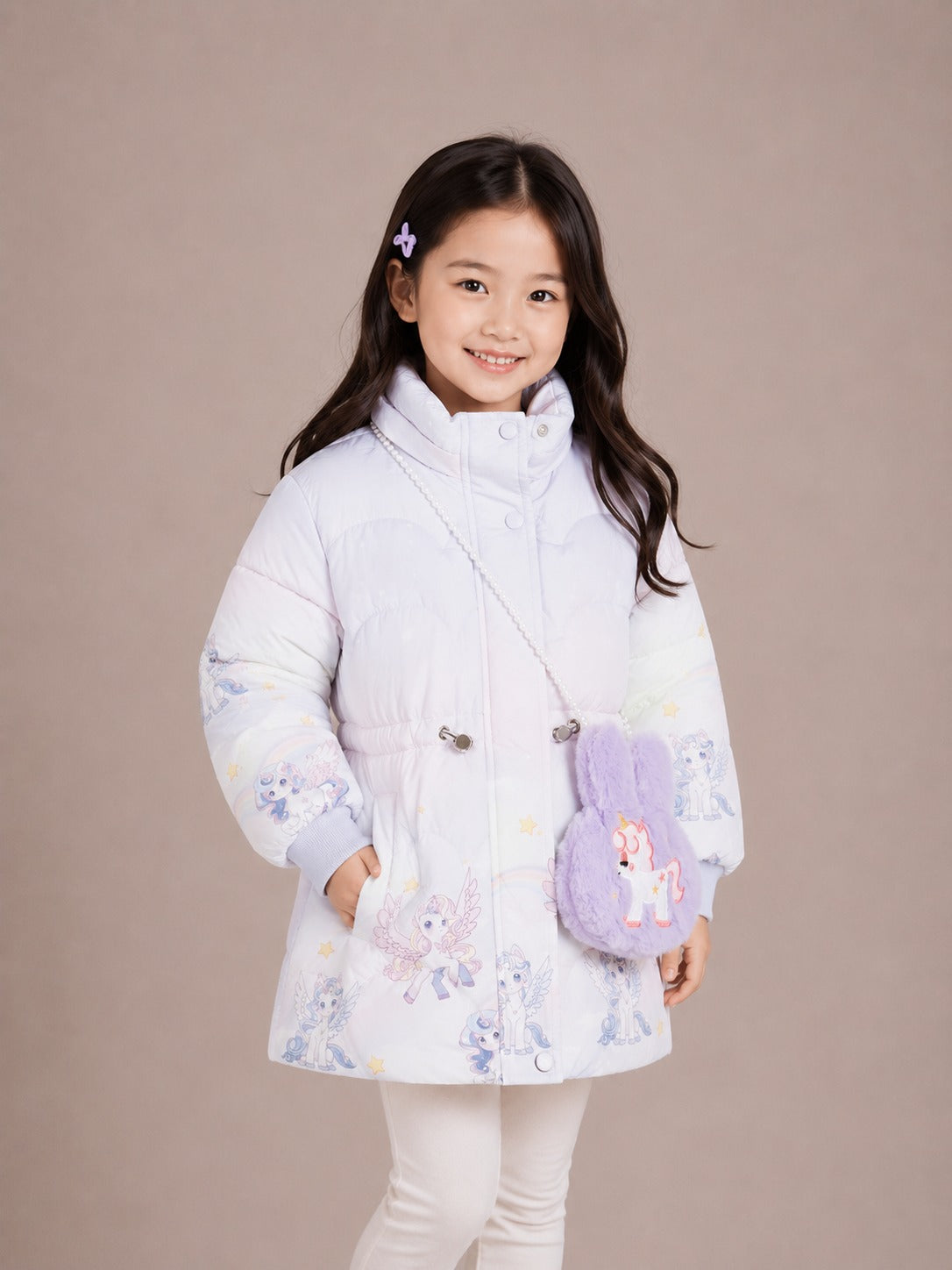 Girls' Unicorn Print Hooded Winter Jacket | Blue