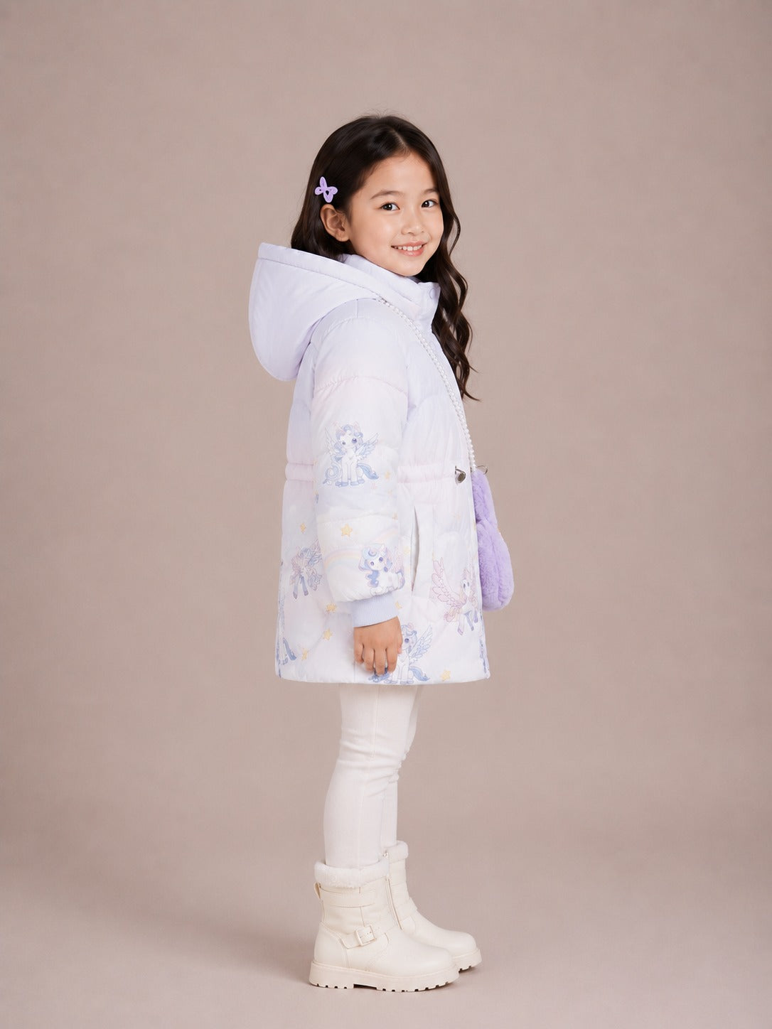 Girls' Unicorn Print Hooded Winter Jacket | Blue