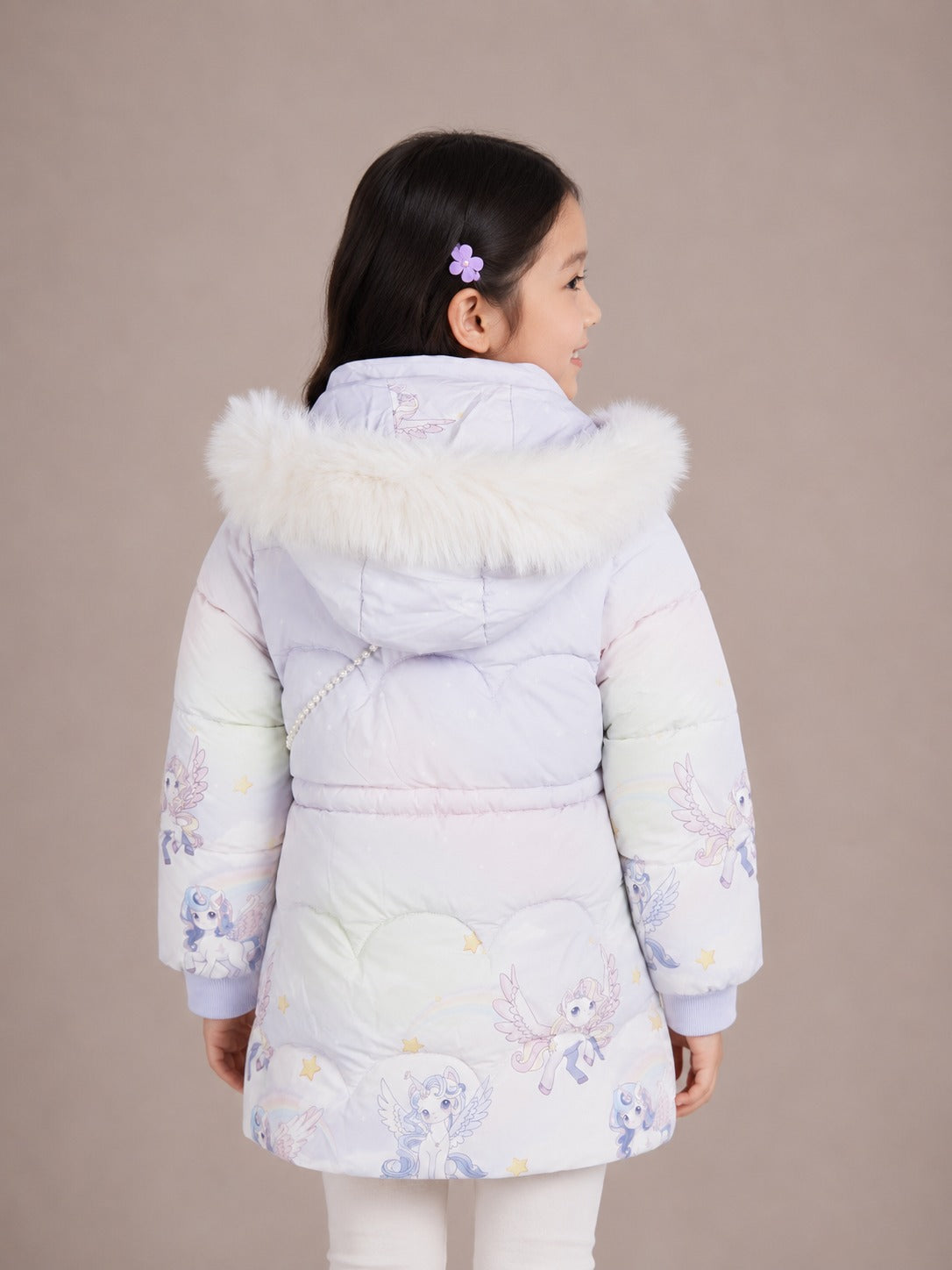 Girls' Unicorn Print Hooded Winter Jacket | Blue