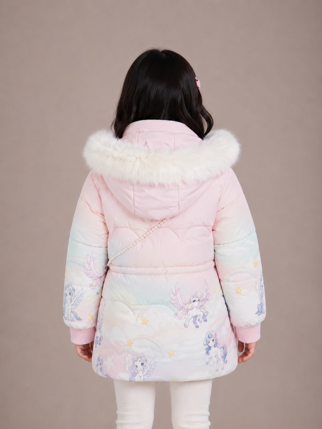 Girls' Unicorn Print Hooded Winter Jacket | Pink