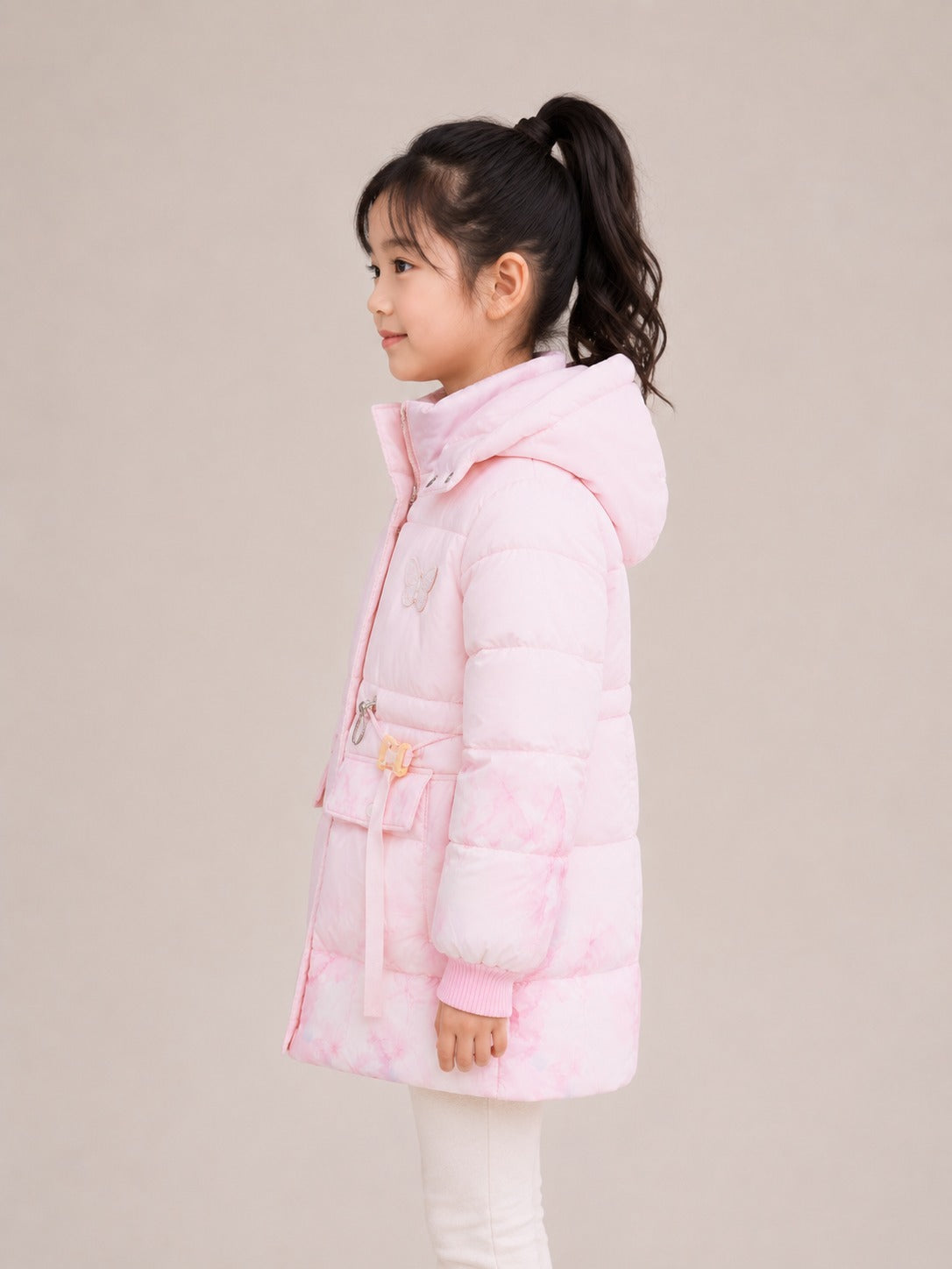 Girls' Butterfly Print Hooded Winter Jacket | Pink