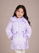 Girls' Butterfly Print Hooded Winter Jacket | Purple