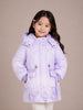 Girls' Butterfly Print Hooded Winter Jacket | Purple