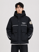 Men's Black Hooded Puffer Jacket with Utility Pockets